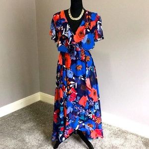 Lane Bryant Navy Blue and Poppy High Low Dress